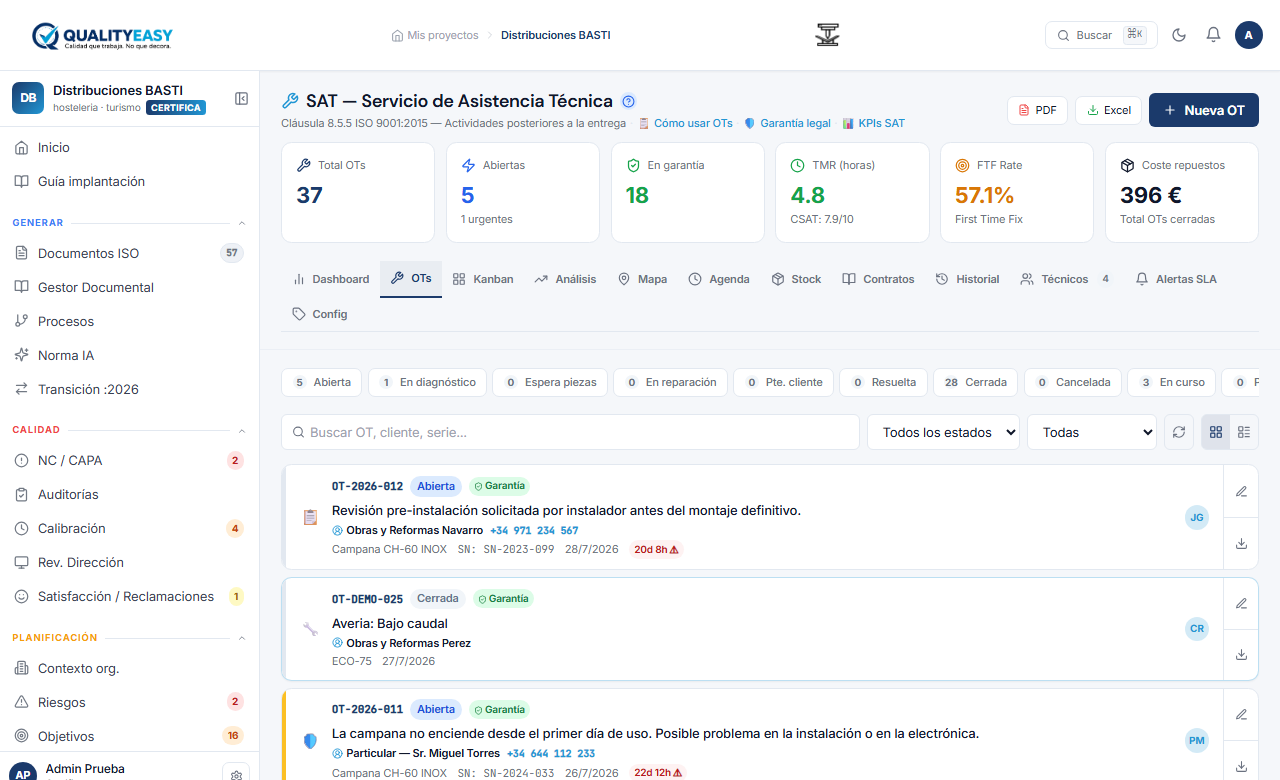 Módulo SAT — Servicio de Asistencia Técnica QualityEasy